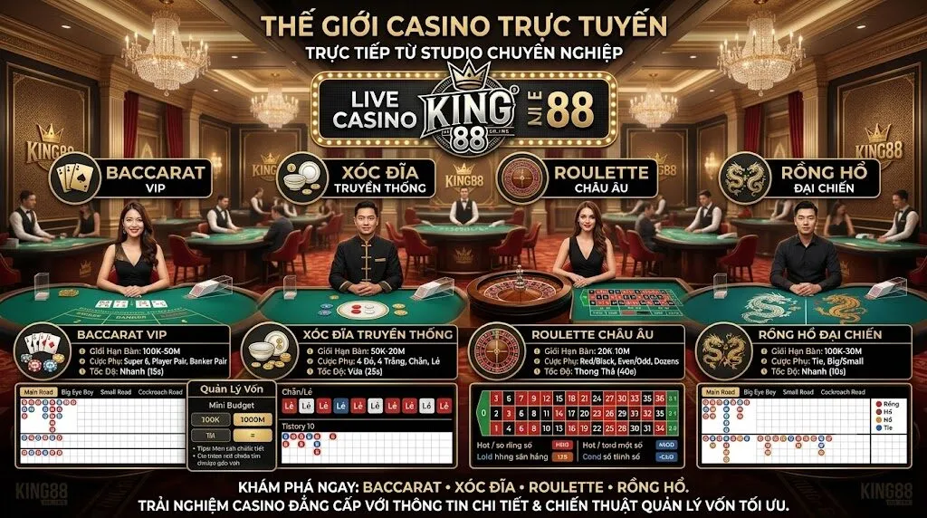 KING88 haikuapp 🎖️ Link KING88 App Mới Nhất 2026 – Xổ số KING88 27 Khu vực casino live King88 với các trò baccarat xóc đĩa roulette và rồng hổ