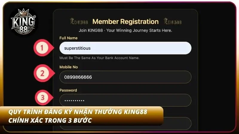 Đăng Ký King88 2026 – Mở Tài Khoản Nhận Ngay 88K Tân Thủ 3 Hướng dẫn cách kết nối hệ thống và điền thông tin cá nhân chuẩn xác theo form